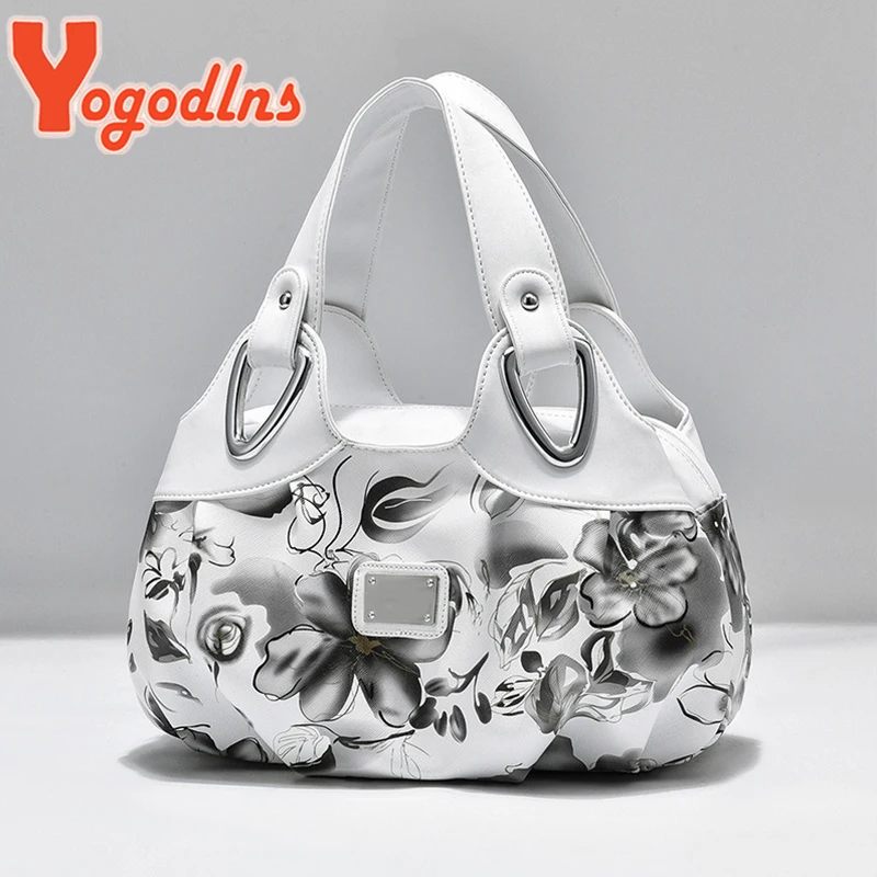 Yogodlns Luxury Handbag Women Printing PU Leather Handle Bag Fashion Brand Lady Tote Big Capacity Shoulder Bag Shopping Purse