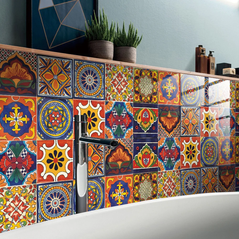 10pcs Retro Mandala Pattern Crystal Tiles Sticker Waterproof Murals Self-Adhesive Decorative Kitchen Bathroom Wall Sticker wall stickers ceramic decals