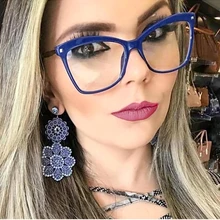 Kachawoo очки для глаз кошки оптические женские синие металлические стеклянные оправы для дам полный обод украшение в виде Креста заклепки Стиль Прозрачный