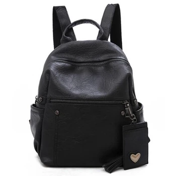 

FGGS-Fashion Shoulder Bag Female Pu Leather Large Capacity Ladies Backpack Casual Female Student Backpack Tassel Backpack
