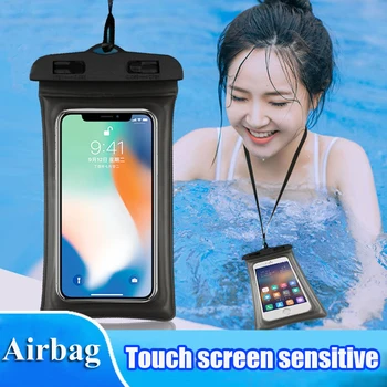 

Universal 6.3 inch Airbag Floating Swimming Bags Waterproof Touchscreen Phone Bag Underwater Pouch Phone Case For Beach Diving