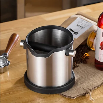 

Anti-slip Espresso Dump Bin Detachable Stainless Steel Espresso Grinds Waste Container for Home Cafe Open Mouthed (Silver)