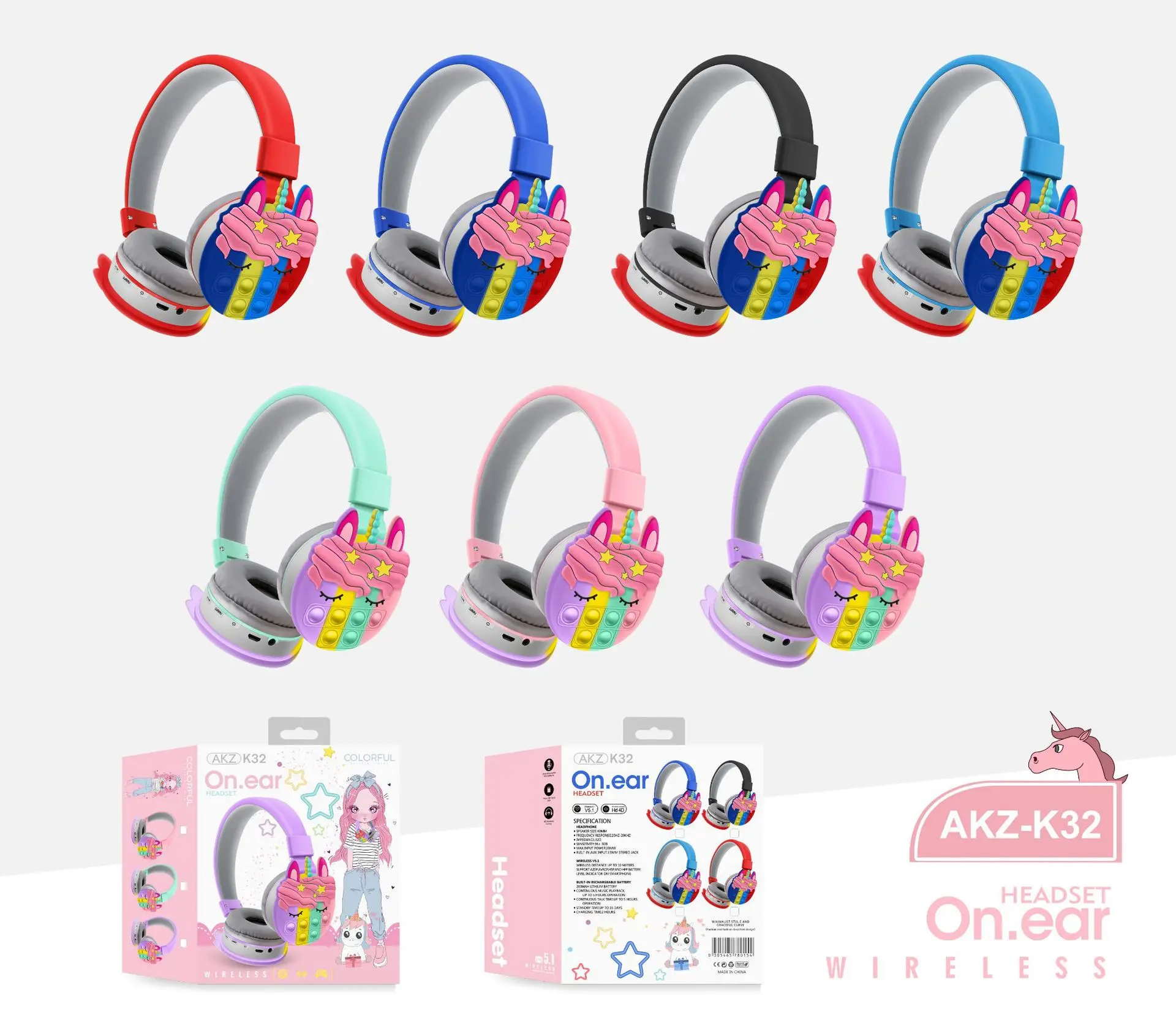 Wireless bluetooth unicorn headphones children's cartoon decompression earmuffs rainbow stereo headset Christmas gift SS-BH150