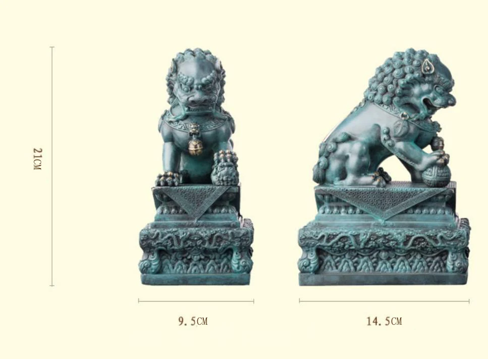 8,2 дюймов китайский Арт Деко Чистая латунь Foo Dog Guardian животные дверь лев скульптура пара