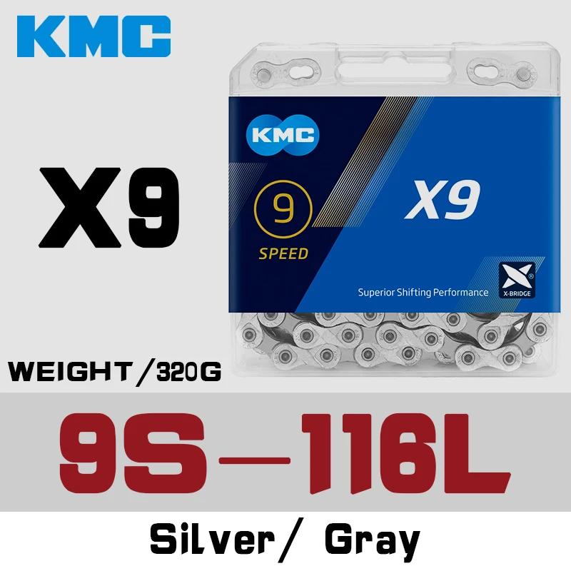 KMC, x9x10x11 speed 116maillons chain mountain bike/Road, suitable for SRAM 9s 10s 11 speed, 9V, 10V, 11 V, bicycle parts, accessories