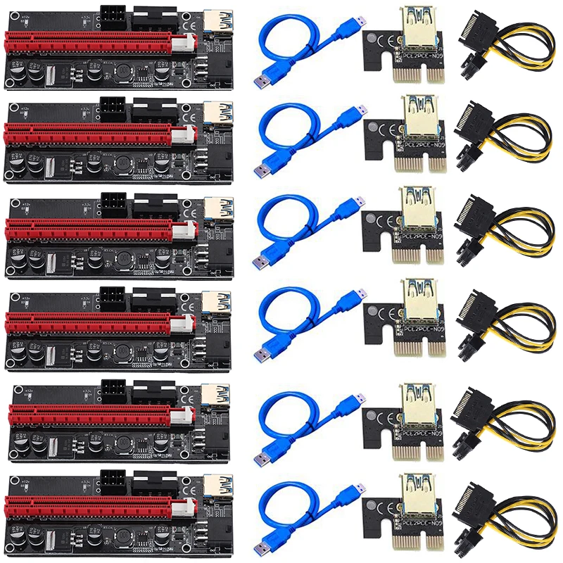 Райзерная плата Ver 009S PCI-E 1X 4X 8X 16X GPU Extender Riser Card USB 3 0 Adapter с 6-контактным интерфейсом |
