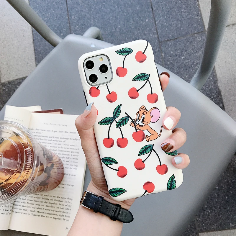 Чехол для телефона для iphone 11Pro XS Max X XR рисунком «мышонок Джерри» вишня матовый IMD мягкий чехол для iphone 6 6S 7 8 Plus задняя крышка чехол s
