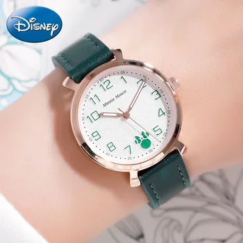 

Minnie Mouse Luxury Disney Brand Women's Japan Quartz Watch Ladies Fashion Trendy Waterproof Watches Girl Cute Leather Clock New