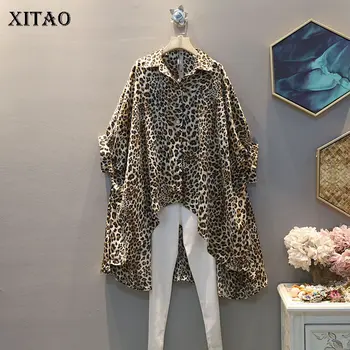 

XITAO Spring 2020 Womens Tops and Blouses Vintage Leopard Pattern Bat Sleeve Shirt Irregular Plus Size Women Clothes 2020 XJ4095