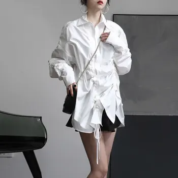 

XUXI Spring 2020 White Top With European Fashion New Elegant Sleeves Full Chest Casual Minority Shirt FZ0739