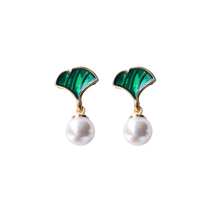 

2020 Trendy Ginkgo Leaf Plant Earring For Women Simple Simulated Pearl Drop Earrings Party Statement Jewelry Pendientes
