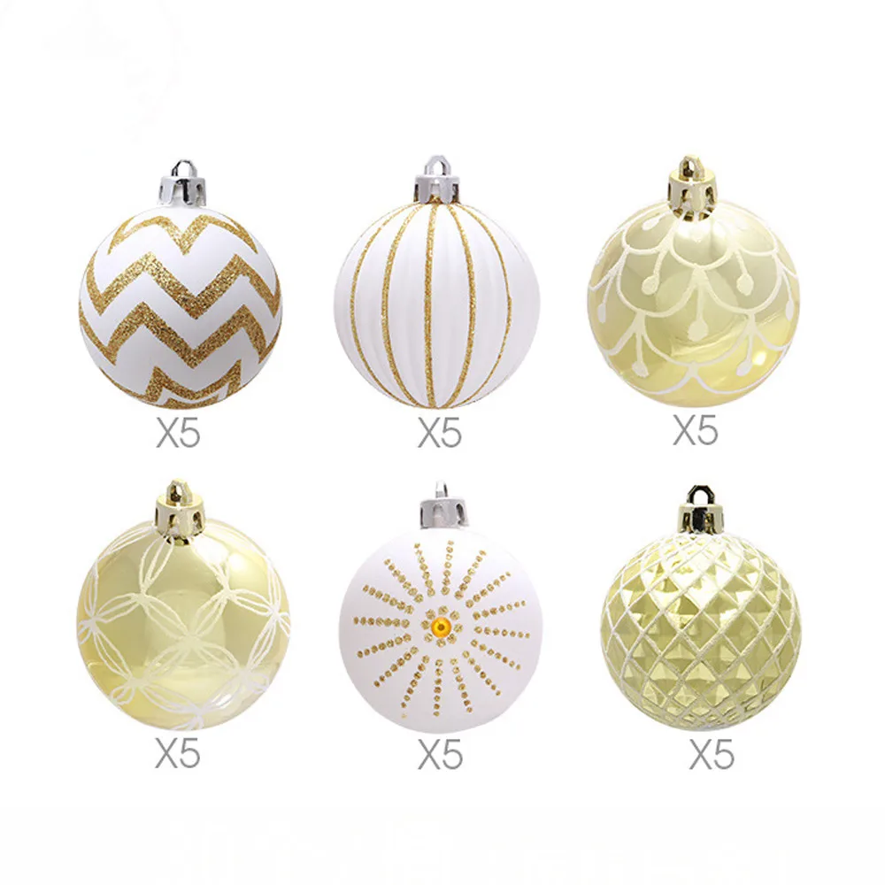 30 шт., белое золото, смешанные шары для украшения рождественской елки, рождественские вечерние шары для украшения дома, рождественские подвесные шары, рождественские украшения# T2
