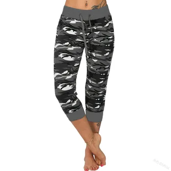 Women s High Waist Camouflage Printed Capri Leggings Ladies Elastic Stretch Drawstring Fitness Slim Yoga