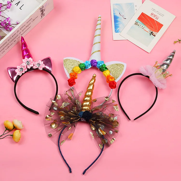 

1Pcs DIY Kids Unicorn Headband Glitter Rainbow Unicorn Horn Hairband unicorn Bonus for Christmas Party Halloween accessories