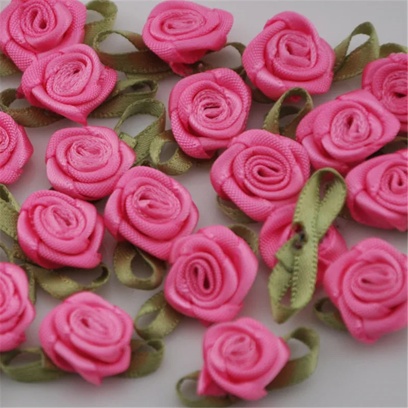 50pcs Mix color ribbon rose handmade flowers garment supplies sewing appliques diy accessories wedding decoration A039