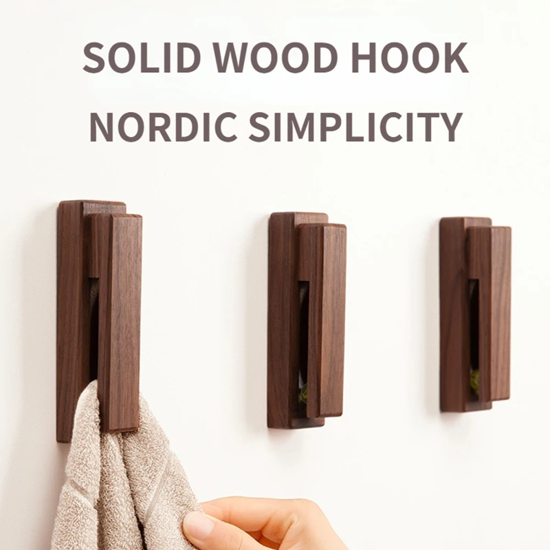 Nordic Walnut Beech Towel Hook Strong Viscose Wall Hanging Door Wooden  Creativity Hook Free Punching Bathroom Home Hotel Storage