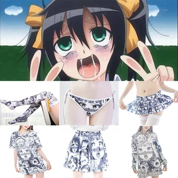 

Japanese anime pattern T-shirt panties and socks cosplay costume short-sleeved pattern shirt cosplay over the knee stockings