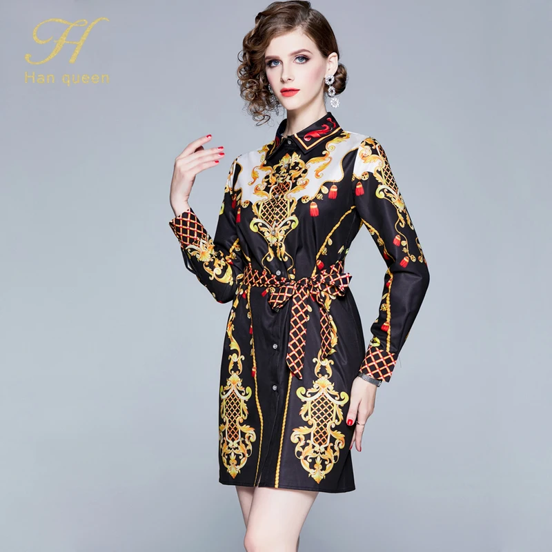 H Han queen новая однобортная длинная рубашка Женская винтажная женская блузка с принтом шифоновая Повседневная Блузка Женская рабочая одежда офисные Топы