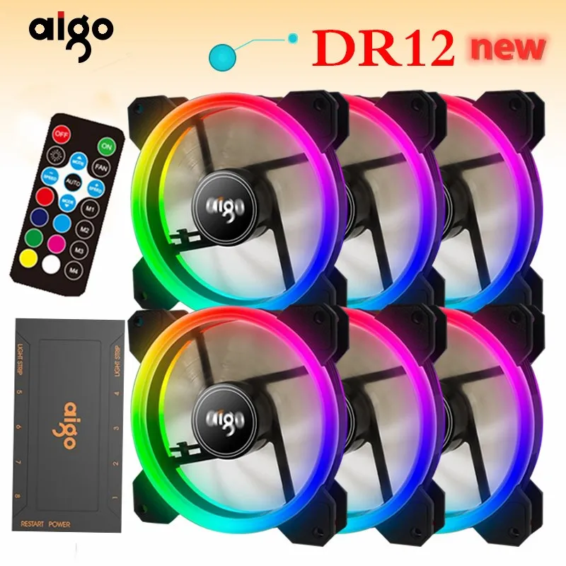 Aigo DR12 двойная цветная (RGB) ореолом ПК Вентилятор 12v 4 контактный 120 мм вентилятор