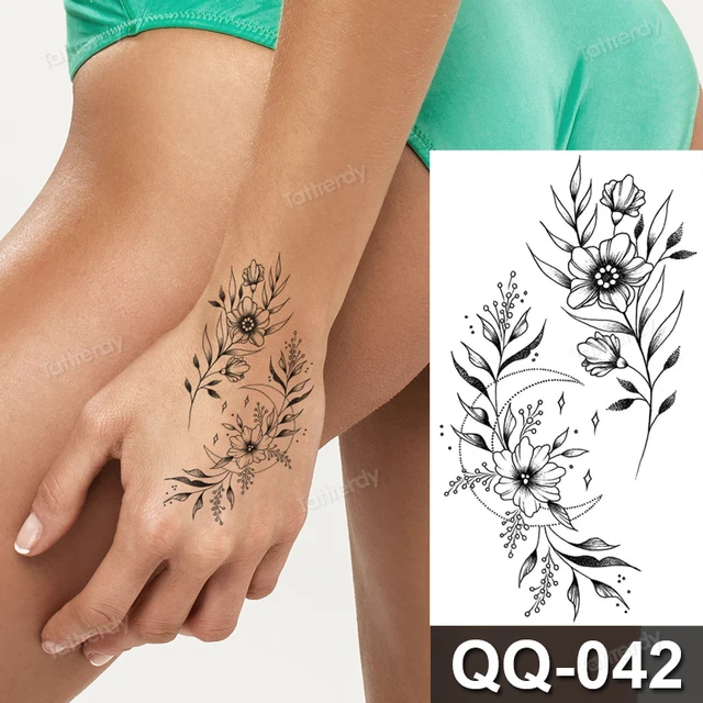 Flor de planta geométrica moda feminina tatuagem temporária etiqueta de  transferência de água preta tatuagem minimalista pequena mão rosa tatuagem  falso - AliExpress