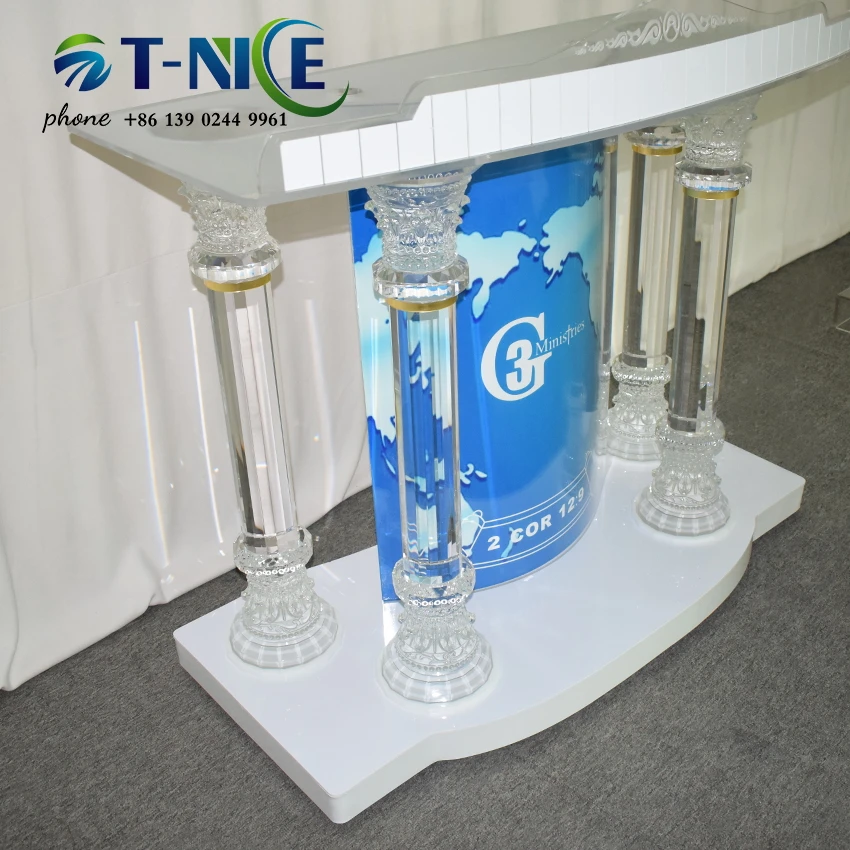 Fashion Design Pulpit Crystal Column Lectern Acrylic Church Podium Organic Glass Lectern Commercial Furniture