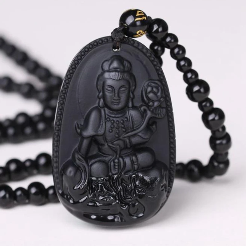 

Buddha Black Obsidian Carved Buddha Lucky Amulet Pendant Necklace For Women Men Long Necklace Chain Jewelry