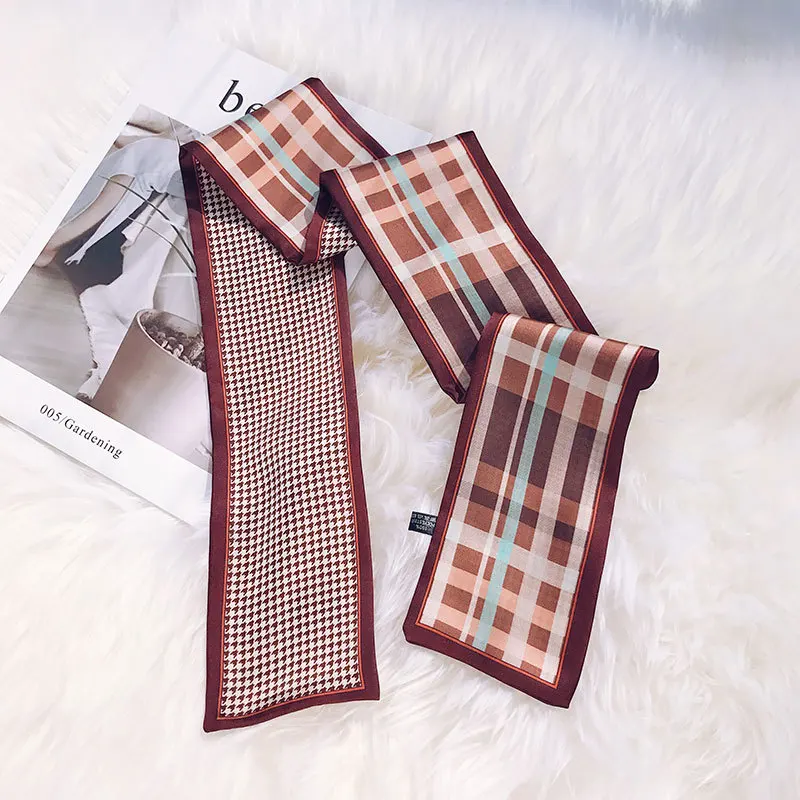 

L966 New Square Narrow Silk Scarf Female Small Handle Bag Ribbons Floral Printed Head Scarves & Wraps