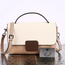 

Natural Cowhide Leather Panelled Messenger Bag Large Capacity Shoulder Bag For Women 2021 New Arrival Fashion Handbag