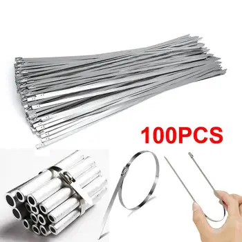 

100pcs 4.6x100/300mm Stainless Steel Cable Zip Ties, Locking Metal Zip-Exhaust Wrap Coated Multi-Purpose Locking Cable Ties