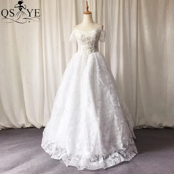 

QSYYE Broken Size Clearance Specials White Ball Gown Wedding Dress Lace Bridal Gown Short Sleeves Boned Puffy Bride Dresses