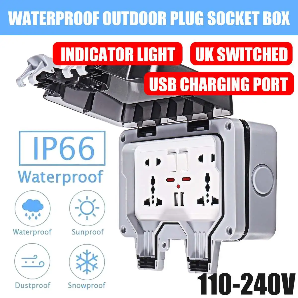 Водонепроницаемая уличная настенная розетка IP66 13 а двойная