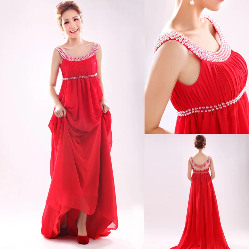

2018 Elegant Prom Scoop Cheap Chiffon Pearls Free Shipping vestido de festa vestidos longo robe de soiree bridesmaid dresses