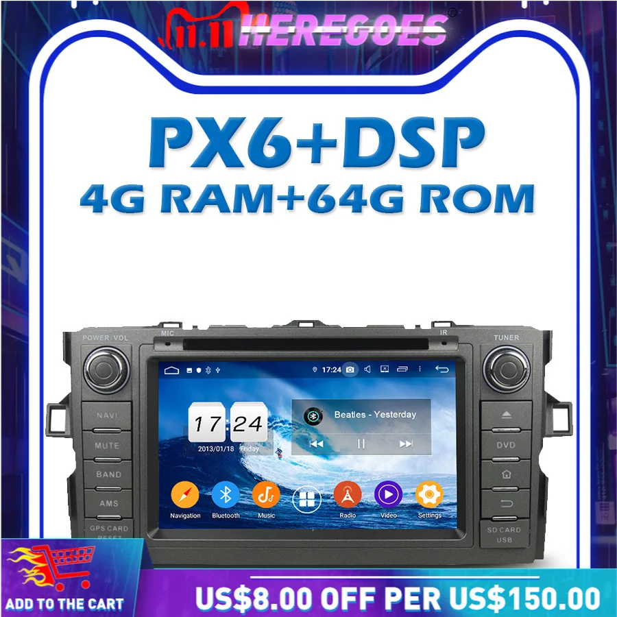 Автомобильный DVD-плеер PX6 DSP Android 10 0 6 Wifi IPS RDS радио GPS карта DVR камера Bluetooth 5 для Toyota