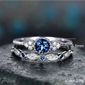 

2Pcs/Set Luxury Green Blue Crystal Wedding Finger Ring Rhinestone For Women Female Bridal Engagement fashion Jewelry