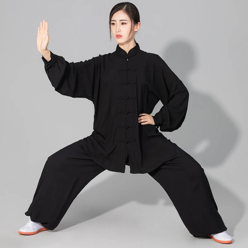 Male and female height 110cm -185cm black and white cotton Kung Fu Tai Chi uniform set martial arts uniform