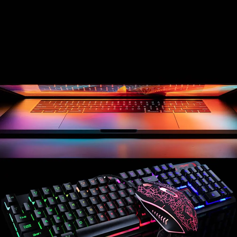 Игровая светящаяся проводная USB мышь клавиатура с радужной подсветкой
