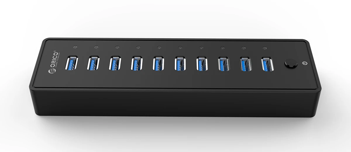 10 портов USB3.0 концентратор Настольный концентратор 12V3A источник питания с 1,0 м кабель передачи данных огнестойкий ABS для ПК Mac ноутбук черный, P10-U3