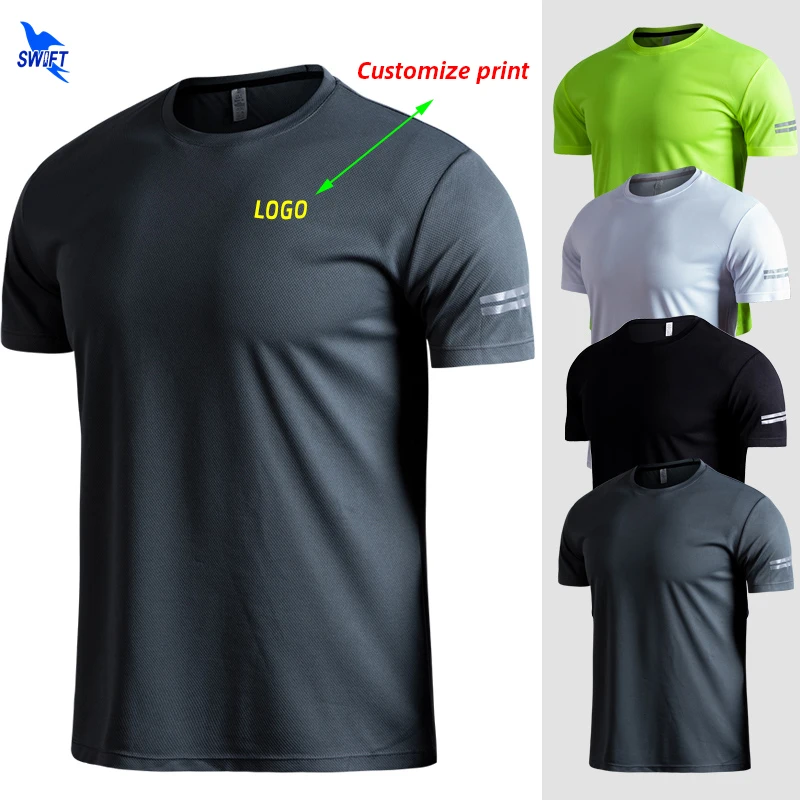 Dostosuj LOGO oddychające koszulki do biegania mężczyźni topy koszulki szybkie suche siłownia z krótkim rękawem T Shirt paski odblaskowe odzież sportowa Dostosuj LOGO oddychające koszulki do biegania mężczyźni topy koszulki szybkie suche siłownia z krótkim rękawem T Shirt paski odblaskowe odzież sportowa