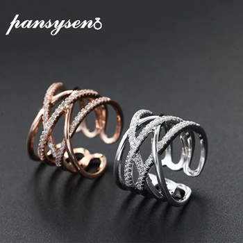 

PANSYSEN Original Design Silver 925 Wedding Engagement Zircon Open Rings for Women Rose Gold White Gold Color Fine Jewelry Ring