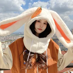 Cute Rabbit Ear Hat Scarf Set Fashion Women Winter Hat Neck&Face Protect Hooded Korean Japanese Ver Hat Kwaii Carrot Accessory