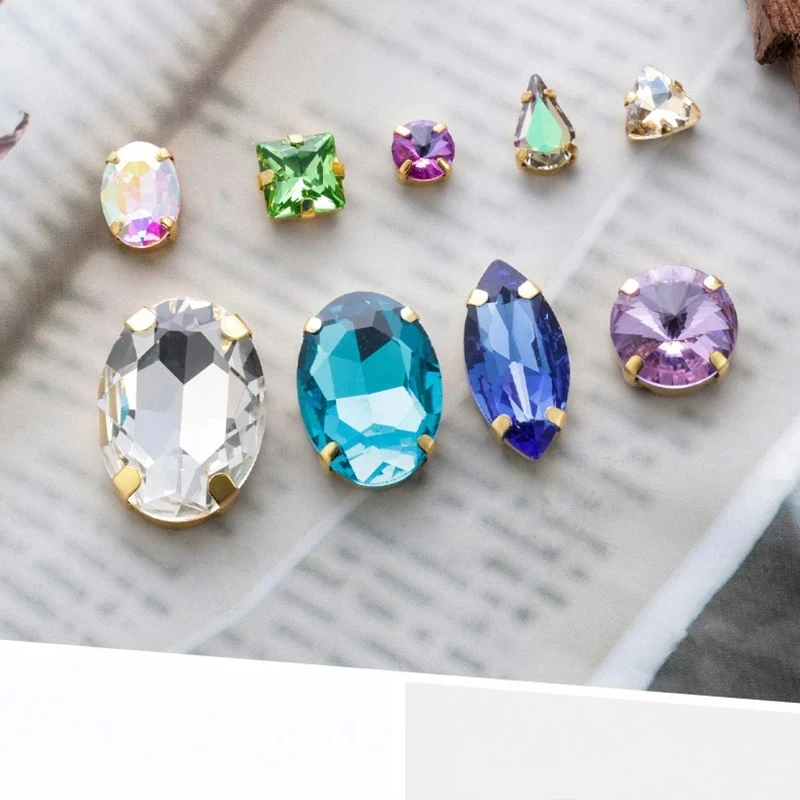 XiChuan 20Pcs 구리 발톱 드롭 모양 수 놓은 라인 석 유리 구슬 Flatbacks 부품 Bouton 거리 양재 액세서리 diy에 대 한