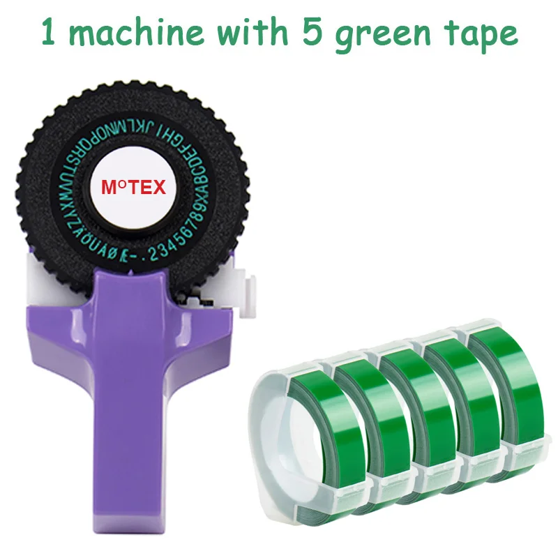 Фиолетовый цвет MoTex E101 принтер мини DIY Ручная Совместимость для dymo 3D тиснение ручная лента ручная машинка надпись машина - Цвет: machine with 5 green