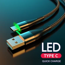 YKZ – câble USB type-c 3A LED pour recharge rapide, cordon de chargeur USBC pour synchronisation de données, compatible avec Huawei S10 Xiaomi Samsung