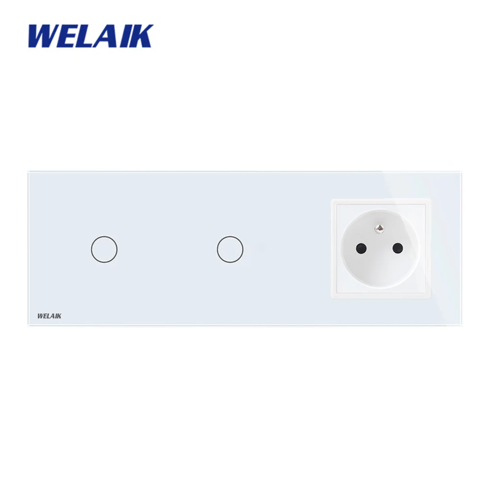 WELAIK 3frame-кристалл стекло-панель настенный выключатель-Франция сенсорный-Франция настенная розетка 1ганг-1way AC250V A3911118FCW/B