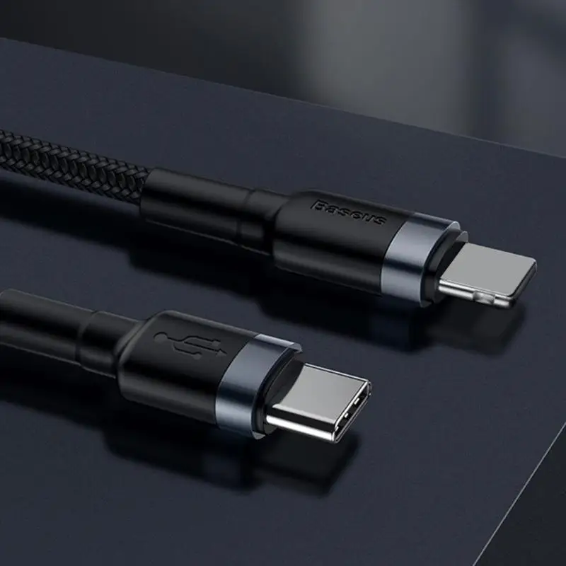Baseus 8 Pin к порту type-C Быстрая зарядка 18 Вт PD Кабель зарядного устройства 100 см нейлоновый плетеный провод для iphone 8, 8 Plus X Xs Max