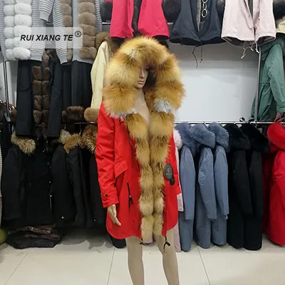 picture color L Модная женская парка из натурального меха лисы, пальто из натурального меха кролика рекс с капюшоном, пальто из натурального меха для длинной зимы - Цвет: picture color L