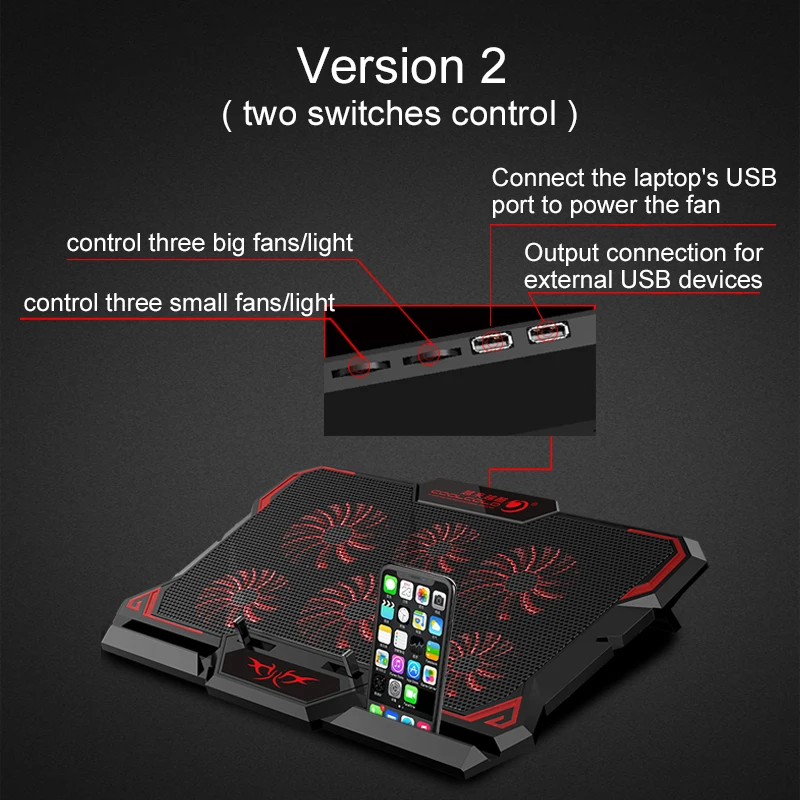 Laptop Cooler 6 Fans Laptop Cooling Pad 2 USB Port with Led Screen 2600RPM for 14-17 inch Gaming Laptop Cooler Stand