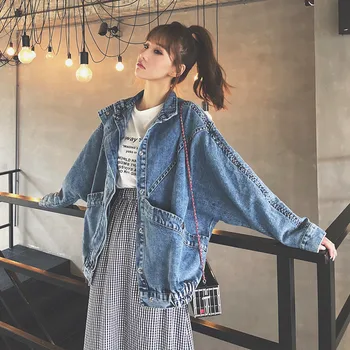 

New Spring Fashion 2020 Vintage Jeans Jacket Women Loose Bat Sleeve Streetwear Harajuku Denim Jacket Ladies Basic Coat Q1301