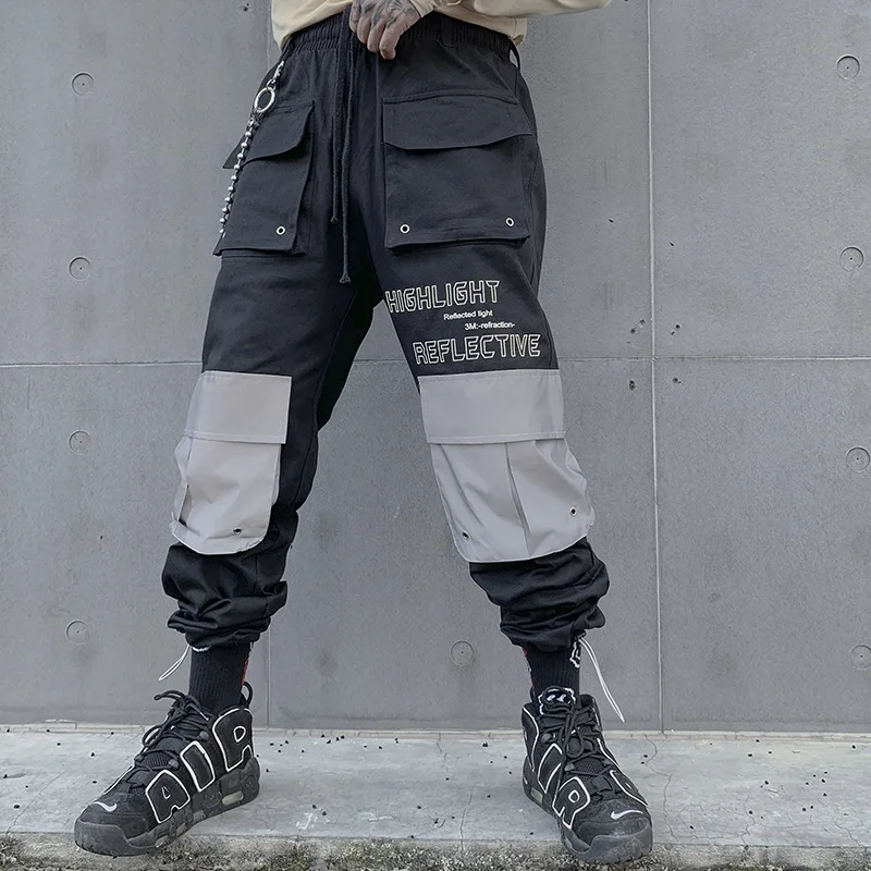 

Colorblock Track Pant Hiphop Mens Multi Pocket Function Cargo Pants Men Wide Leg Joggers Loose Jogger