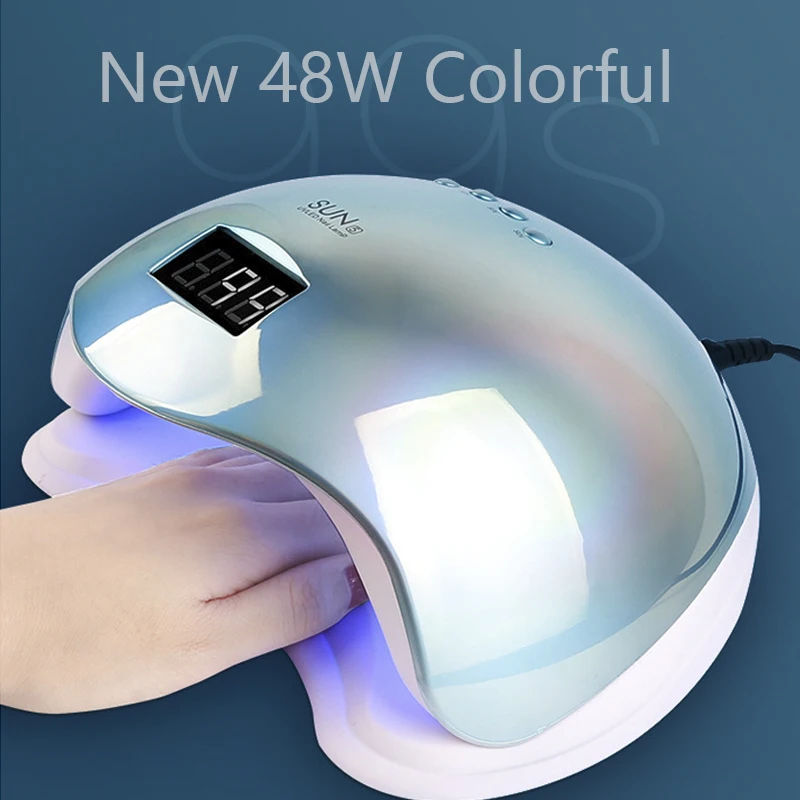 Online SUN5 48W Dual UV lámpara LED de uñas secador de uñas Gel pulido de luz de curado con la parte inferior 30 s 60 s temporizador pantalla LCD